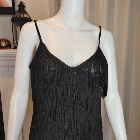 MAIN STRIP Sequin Fringe  Midi Dress, Black L - Picture 7 of 13